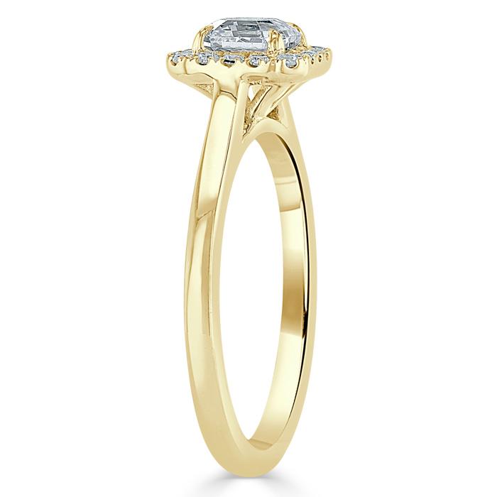 0.75 CT Asscher Cut Halo Moissanite Engagement Ring