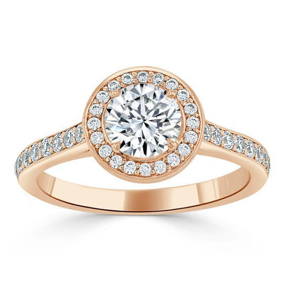 0.75 CT Round Cut Halo Pave Moissanite Engagement Ring