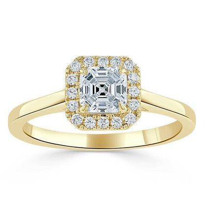 0.75 CT Asscher Cut Halo Moissanite Engagement Ring