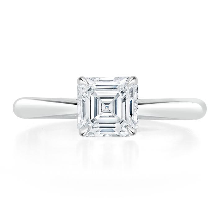 1.0 CT Asscher Cut Solitaire Moissanite Engagement Ring