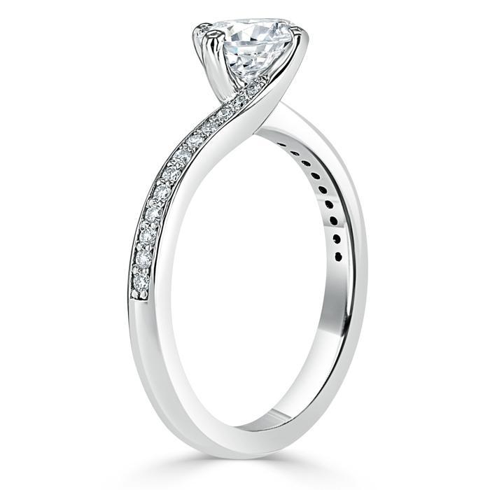 0.75 CT Round Cut Solitaire Bypass Pave Moissanite Engagement Ring