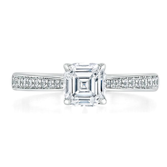 1.0 CT Asscher Cut Solitaire Moissanite Engagement Ring With Chanel Pave Setting