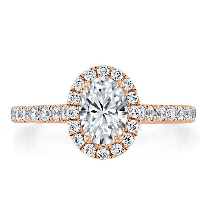 0.94 CT Oval Cut Halo Moissanite Engagement Ring With Pave Setting