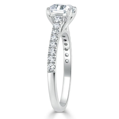 1.0 CT Asscher Cut Solitaire Pave Setting Moissanite Engagement Ring