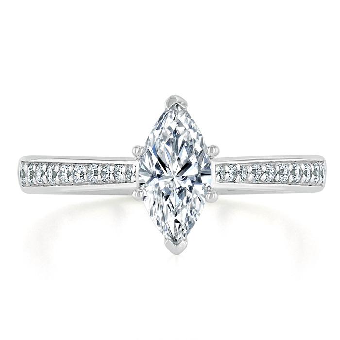 1.0 CT Marquise Cut Solitaire Channel Pave Moissanite Engagement Ring