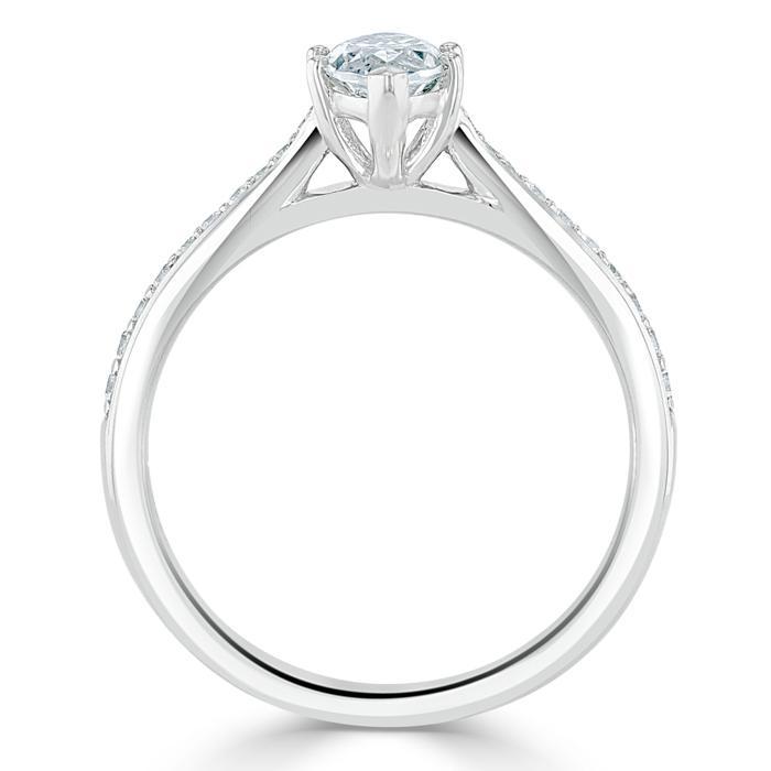 1.0 CT Marquise Cut Solitaire Channel Pave Moissanite Engagement Ring