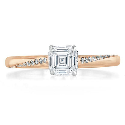 0.75 CT Asscher Cut Solitaire Moissanite Engagement Ring