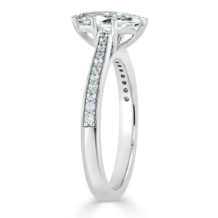 1.0 CT Marquise Cut Solitaire Channel Pave Moissanite Engagement Ring