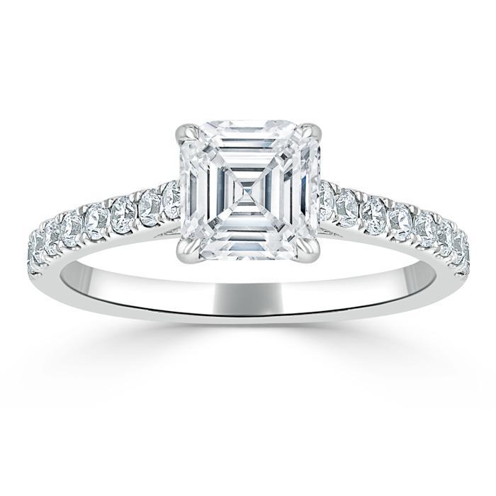 1.0 CT Asscher Cut Solitaire Pave Setting Moissanite Engagement Ring