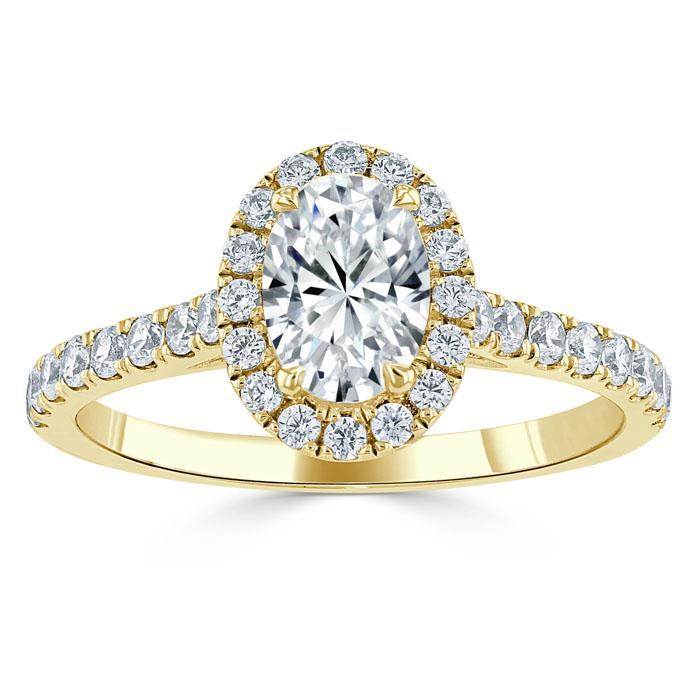 0.94 CT Oval Cut Halo Moissanite Engagement Ring With Pave Setting