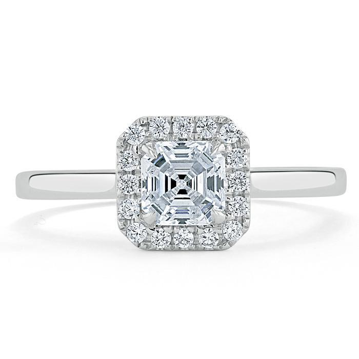 0.75 CT Asscher Cut Halo Moissanite Engagement Ring