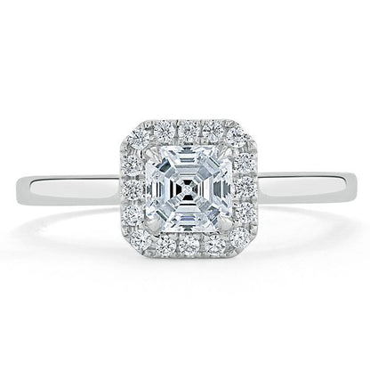 0.75 CT Asscher Cut Halo Moissanite Engagement Ring