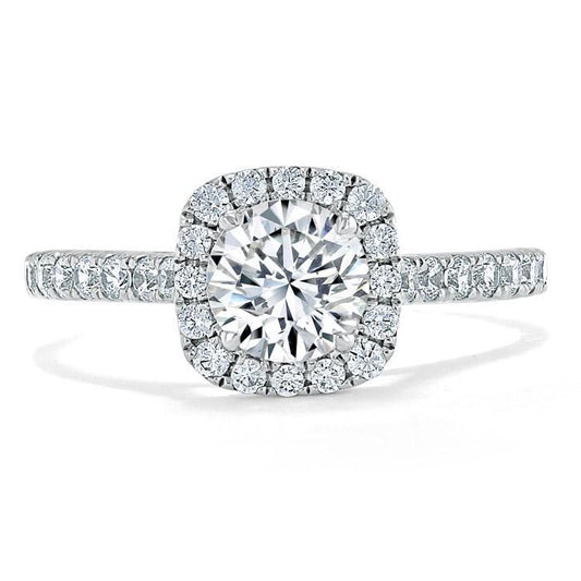 0.75 CT Round Cut Halo Pave Moissanite Engagement Ring