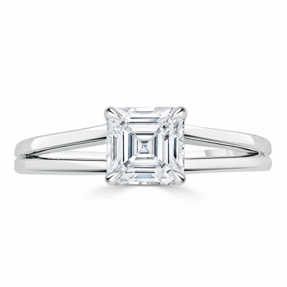 1.0 CT Asscher Cut Solitaire Split Shank Setting Moissanite Engagement Ring