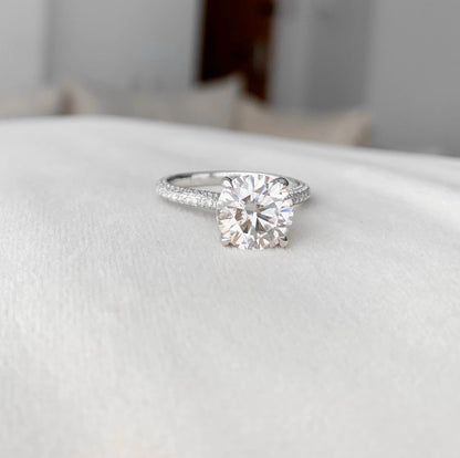 2.5 CT Round Cut Hidden Halo & Pave Setting Engagement Ring