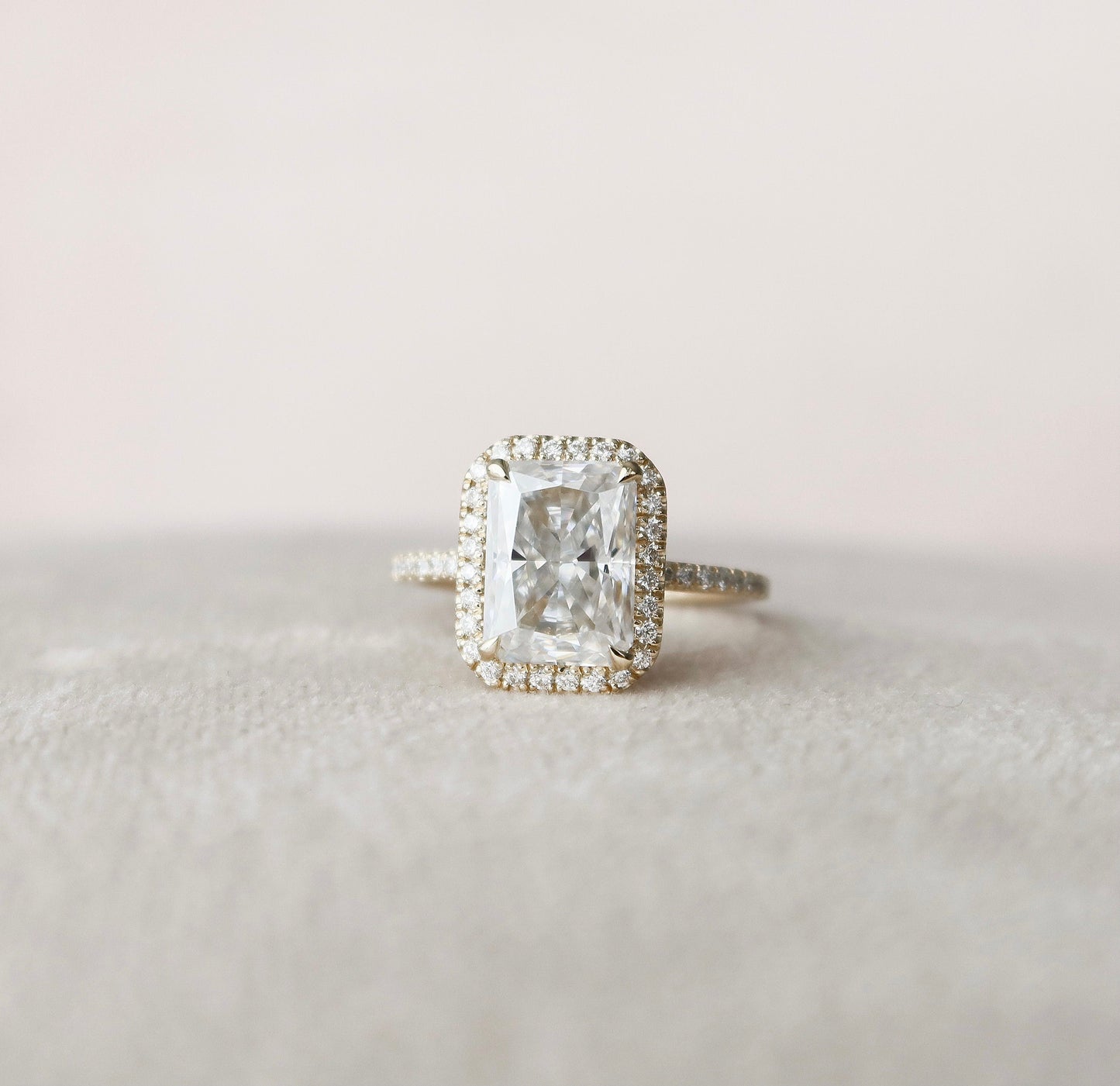 3.5 CT Radiant Halo Style Moissanite Engagement Ring