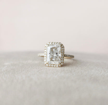 3.5 CT Radiant Halo Style Moissanite Engagement Ring