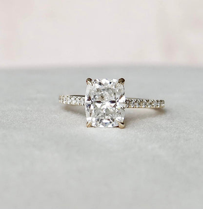 2.5 CT Cushion Hidden Halo & Pave Setting Moissanite Engagement Ring