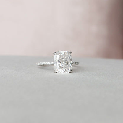 4.0 CT Cushion Hidden Halo & Pave Setting Moissanite Engagement Ring