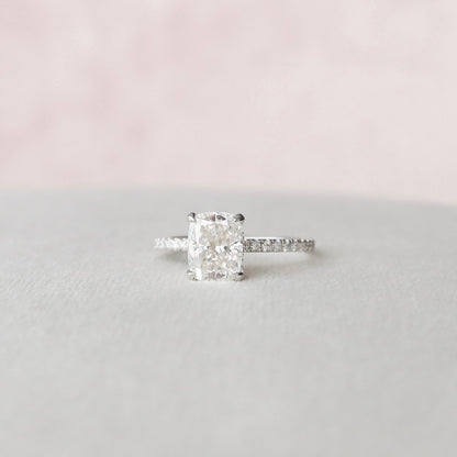 1.5 CT Cushion Hidden Halo Pave Moissanite Engagement Ring