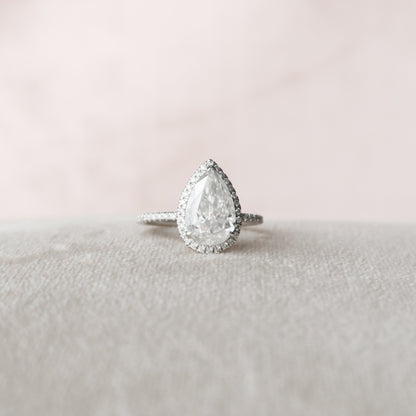 2.5 CT Pear Cut Halo & Pave Moissanite Engagement Ring