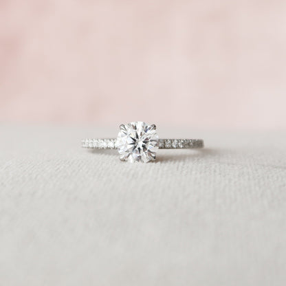 1.0 CT Round Hidden Halo & Pave Setting Moissanite Engagement Ring