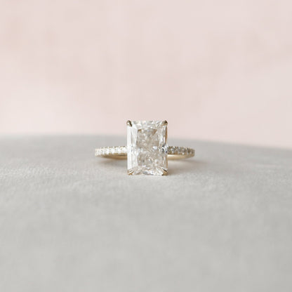 3.5 CT Radiant Hidden Halo Pave Moissanite Engagement Ring