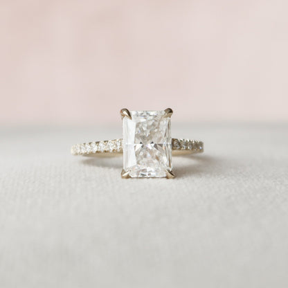 2.5 CT Radiant Hidden Halo & Pave Moissanite Engagement Ring