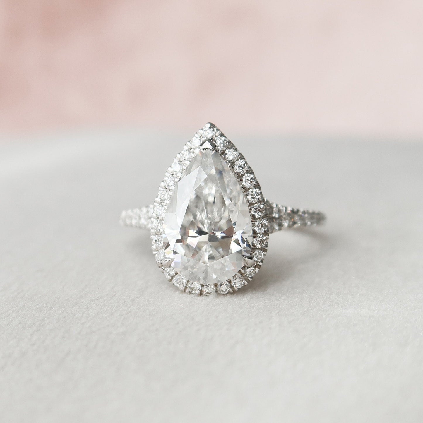 3.0 CT Pear Halo & Split Shank Moissanite Engagement Ring