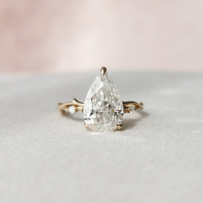 2.5 CT Pear Cut Solitaire & Twig Pave Moissanite Engagement Ring