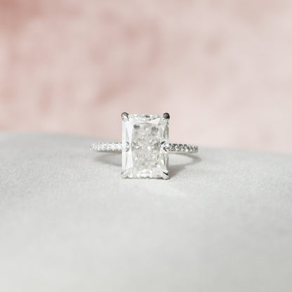 4.5 CT Radiant Hidden Halo Pave Moissanite Engagement Ring