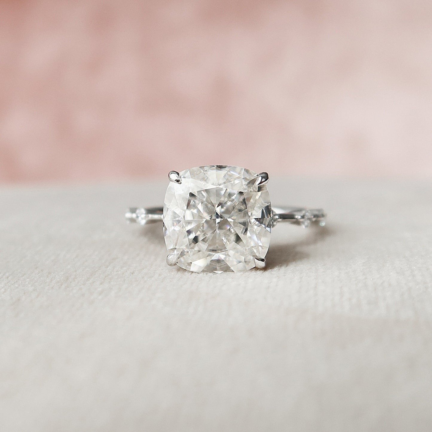 5.0 CT Cushion Dainty Pave Setting Moissanite Engagement Ring