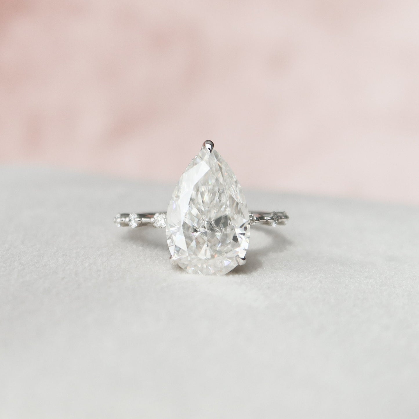 3.5 CT Pear Cut Dainty Pave Moissanite Engagement Ring