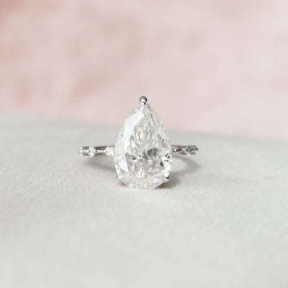 3.5 CT Pear Cut Dainty Pave Moissanite Engagement Ring