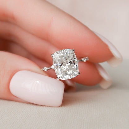 5.0 CT Cushion Solitaire & Dainty Pave Moissanite Engagement Ring