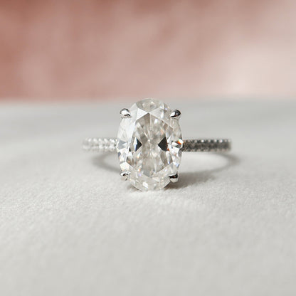 3.0 CT Oval Pave & Hidden Halo Setting Moissanite Engagement Ring