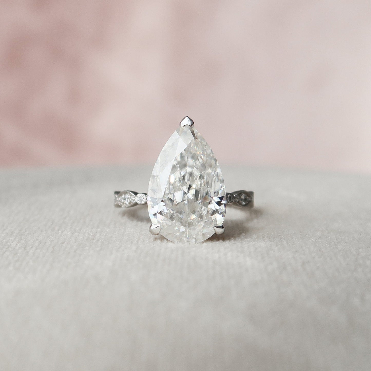 4.5 CT Pear Milgrain Pave Vintage Style Moissanite Engagement Ring