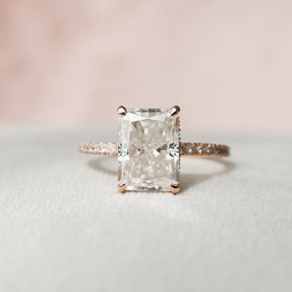 3.0 CT Radiant Pave & Hidden Halo Moissanite Engagement Ring