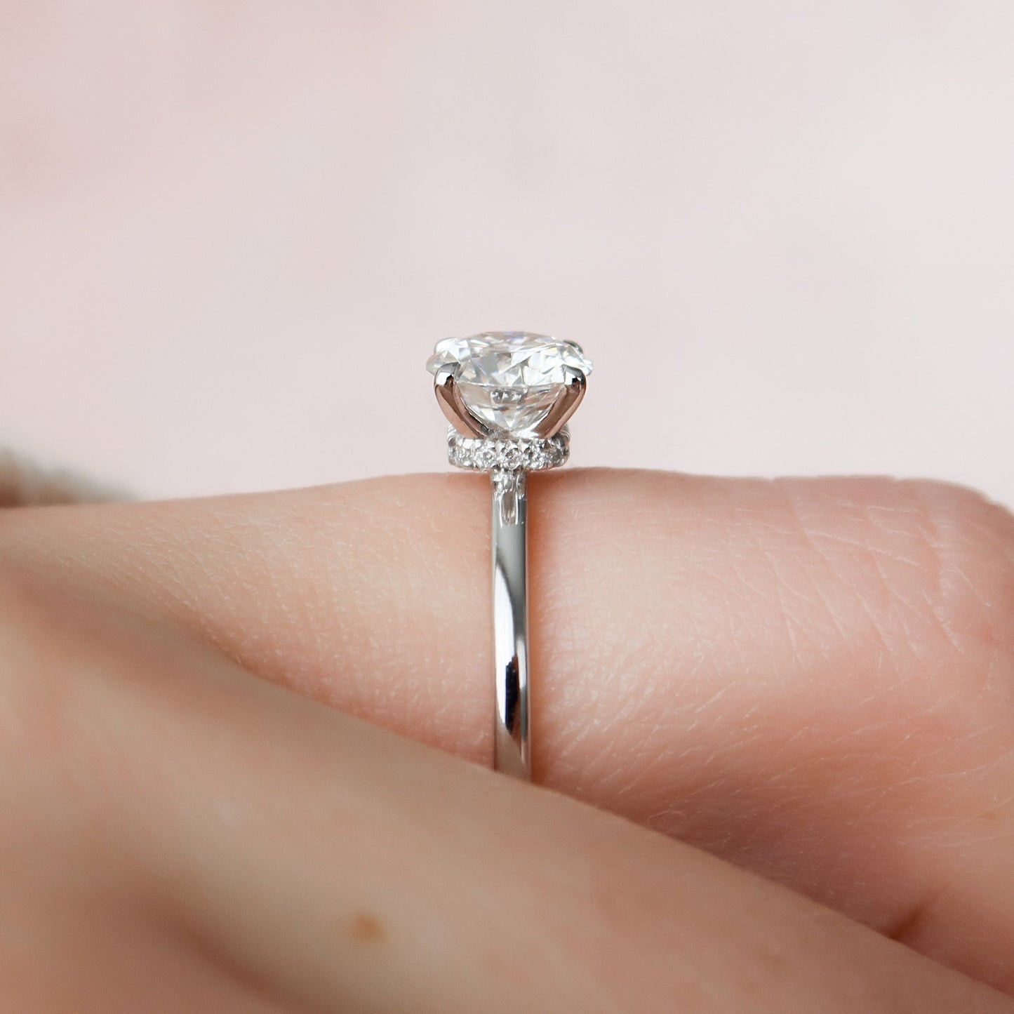 1.0 CT Round Hidden Halo Moissanite Engagement Ring