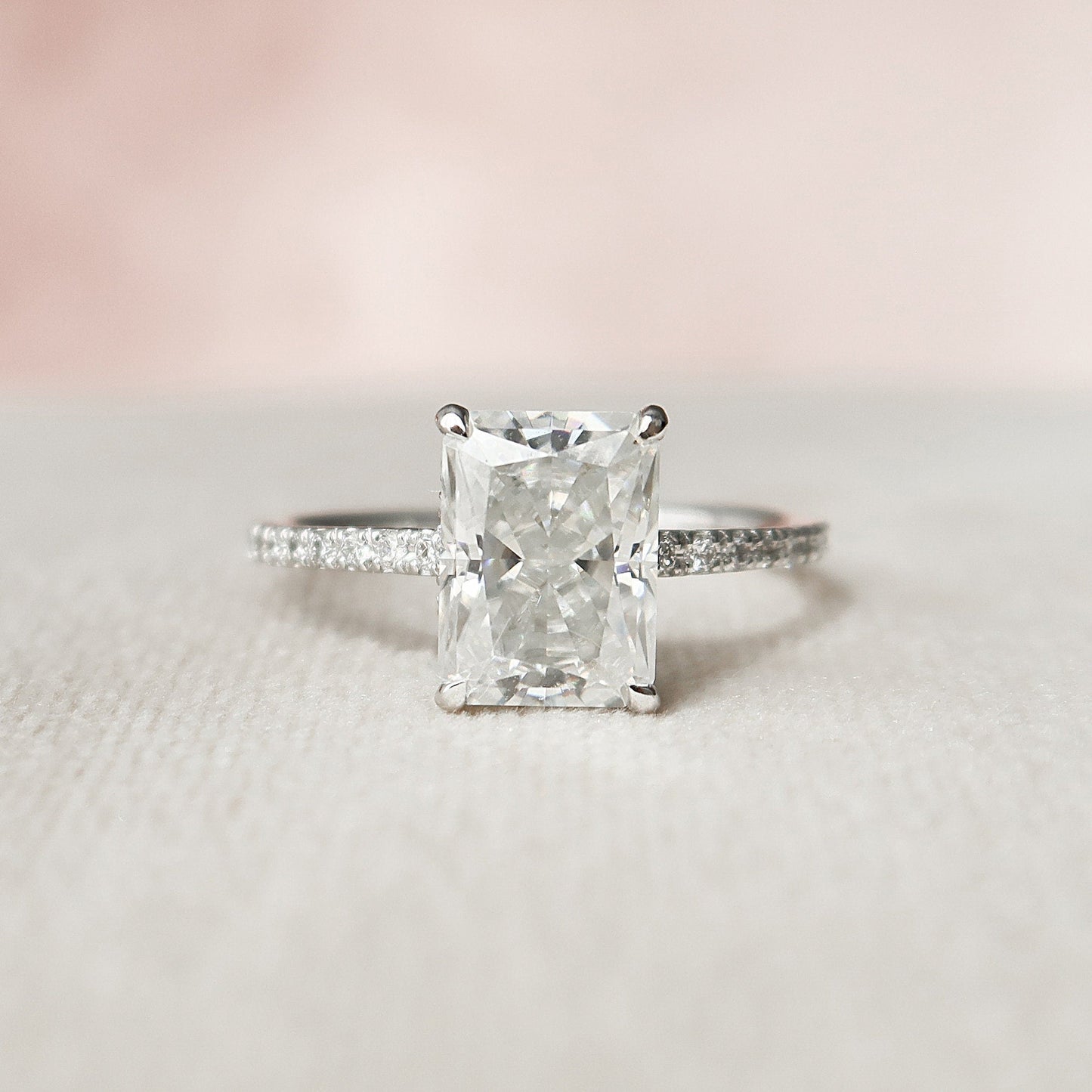 2.5 CT Radiant Pave & Hidden Halo Setting Moissanite Engagement Ring