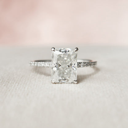 2.5 CT Radiant Pave & Hidden Halo Setting Moissanite Engagement Ring