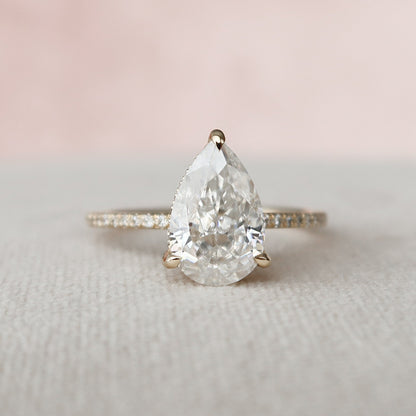 2.5 CT Pear Cut Pave & Hidden Halo Setting Moissanite Engagement Ring