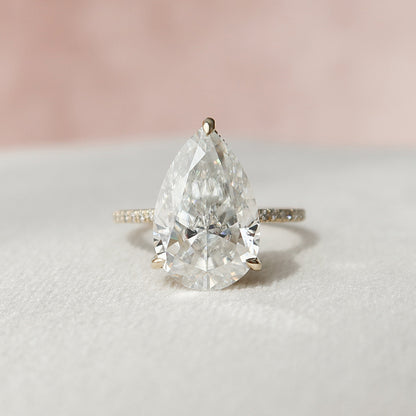 4.5 CT Pear Cut Solitaire & Pave Setting Moissanite Engagement Ring