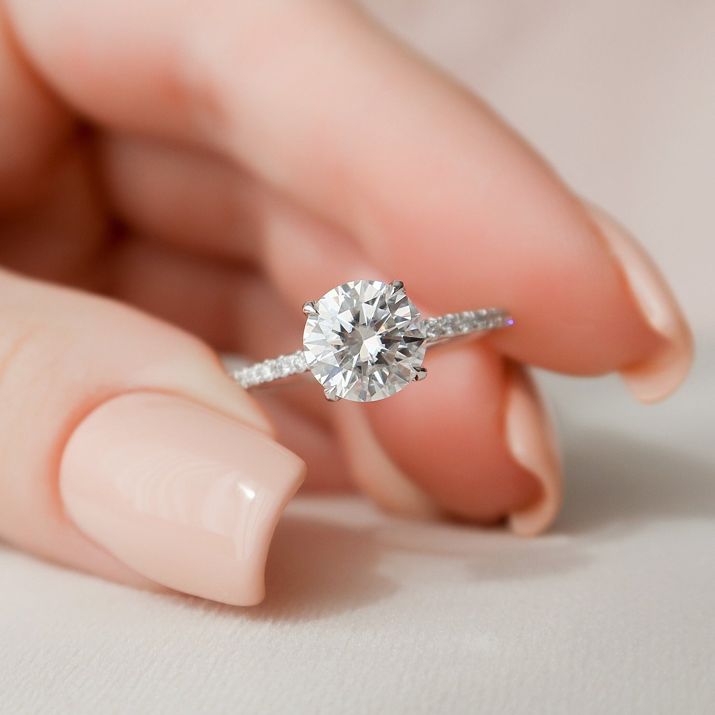 1.5 CT Round Hidden Halo Moissanite Engagement Ring With Pave Setting