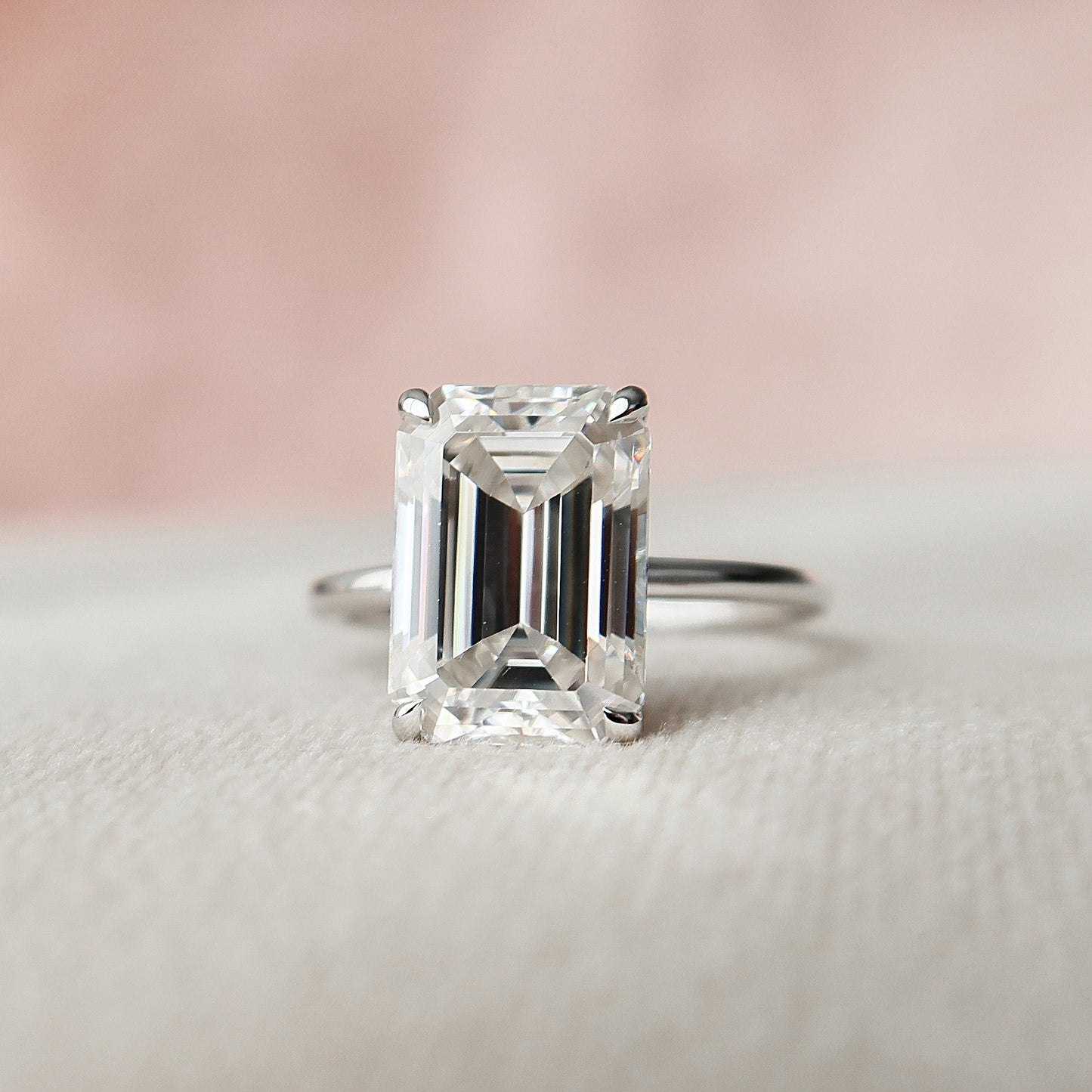 5.0 CT Emerald Cut Solitaire Style Moissanite Engagement Ring