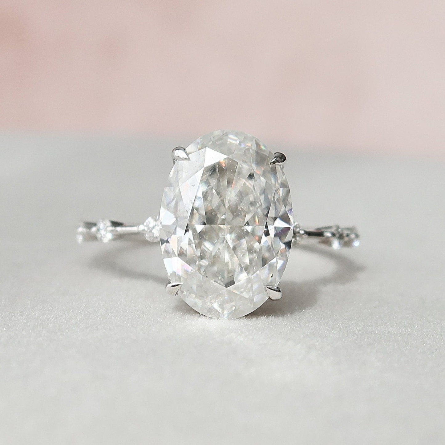 5.0 CT Oval Dainty Style Pave Moissanite Engagement Ring