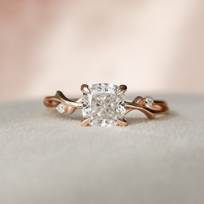 1.50 CT Cushion Twig Style Moissanite Engagement Ring