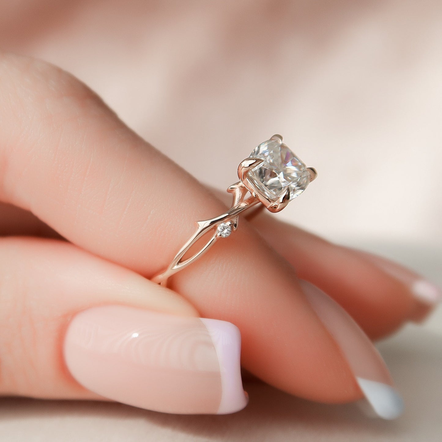 1.50 CT Cushion Twig Style Moissanite Engagement Ring