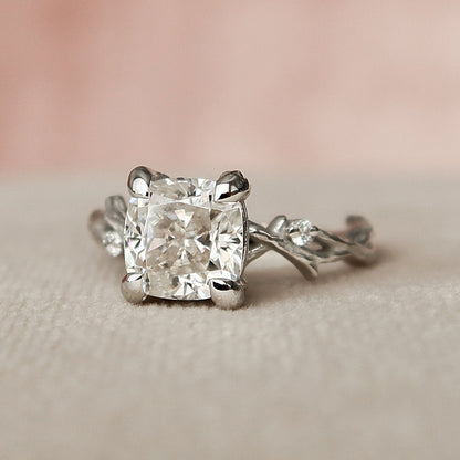 1.50 CT Cushion Twig Style Moissanite Engagement Ring