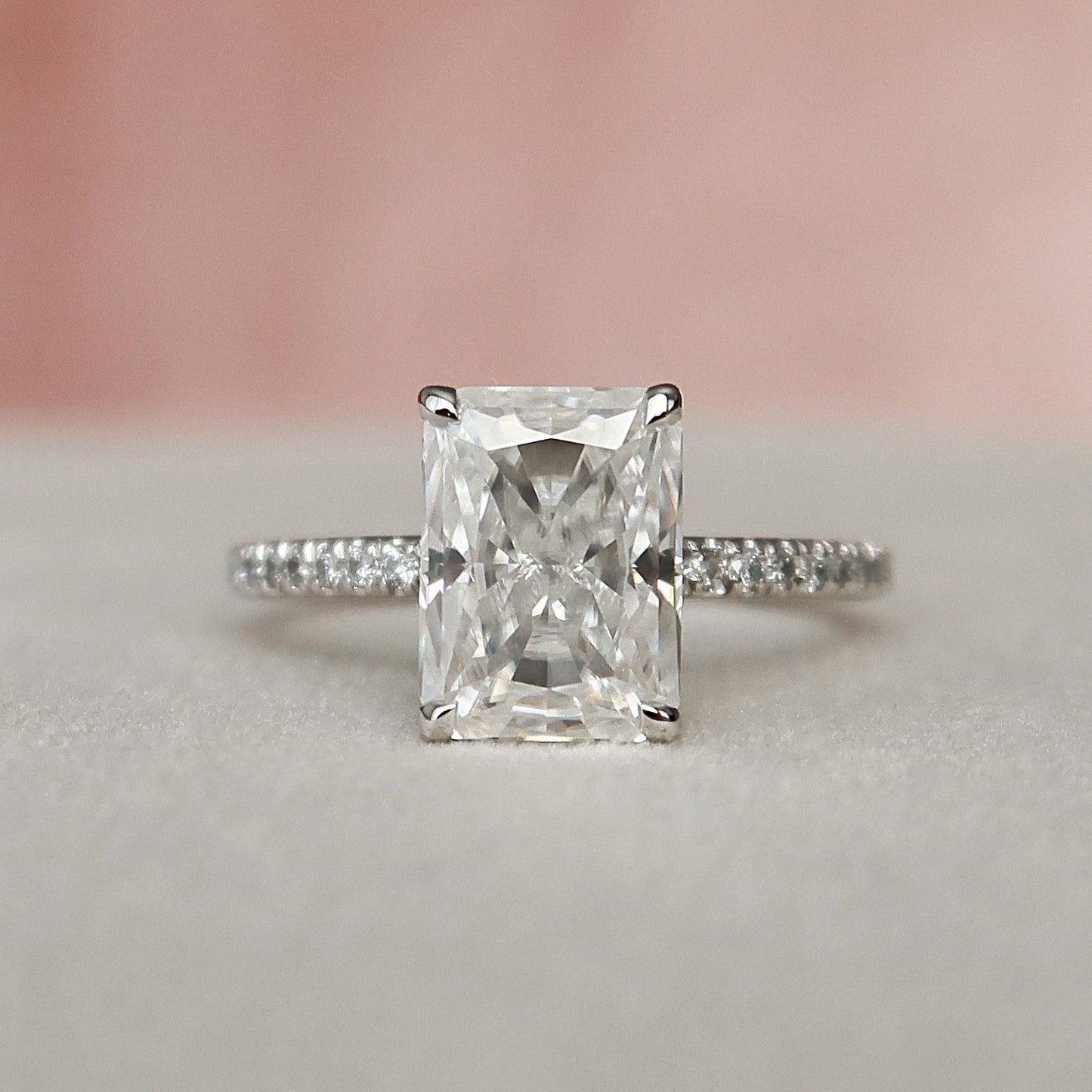 3.0 CT Radiant Pave & Hidden Halo Moissanite Engagement Ring